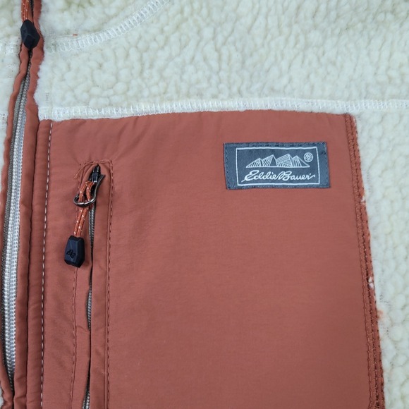 Eddie Bauer Chilali Sherpa Faux Shearling Jacket Men's M Beige Tan Full Zip Hike - Picture 3 of 10